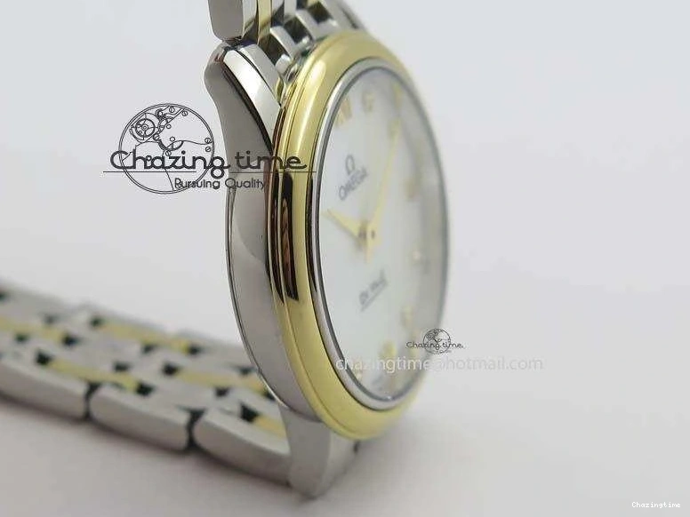 0315 OnTrend De Ville 27mm SS YG Ladies MK 1:1 Best Edition White MOP Dial Diamond Markers On SS Bracelet Ronda Quartz 8187